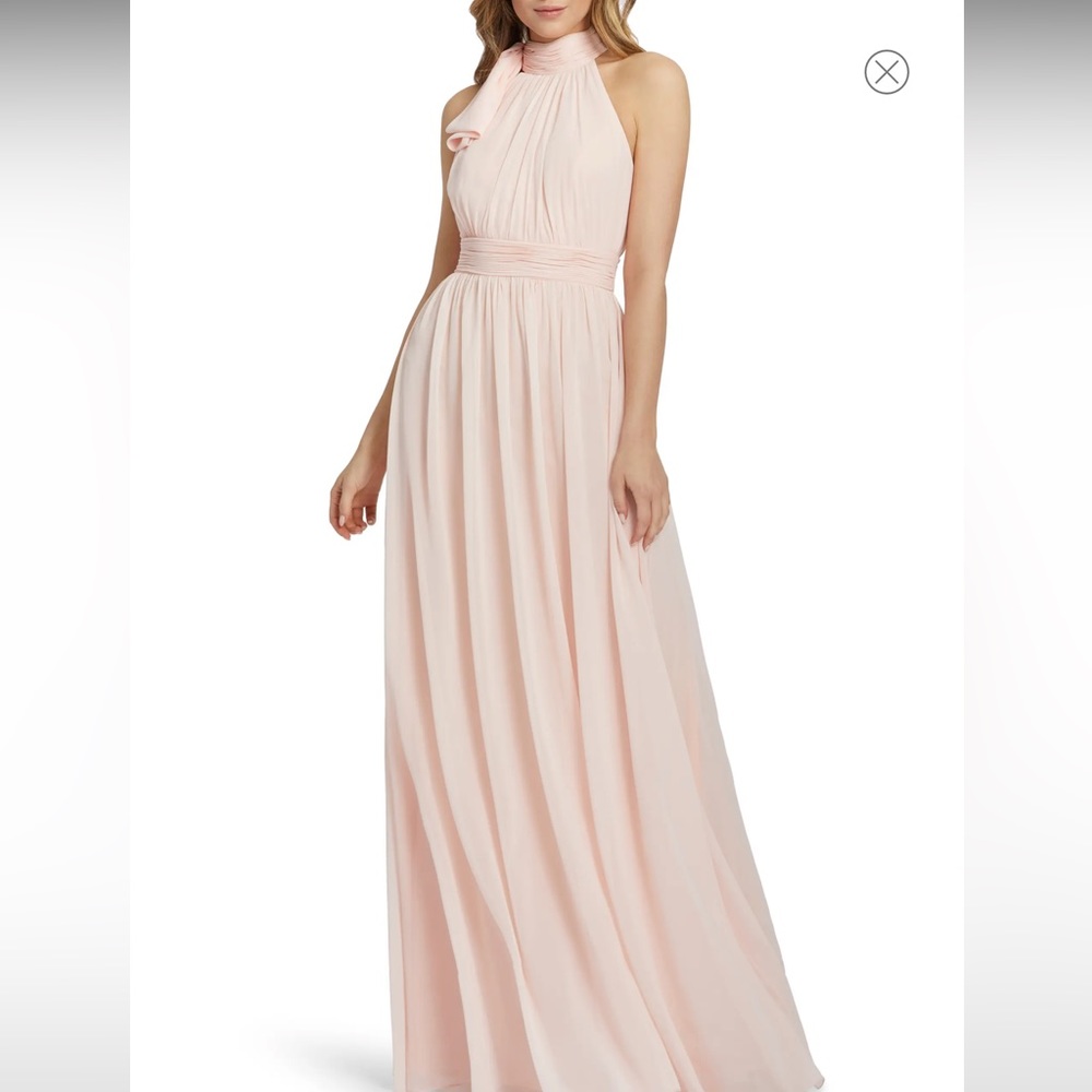 High Neck Ruched Chiffon A-Line Gown in Blush - NWT